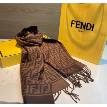 Fendi Wool Cashmere FF Long Scarf 30x180cm Dark Brown 2024 1021 (XMN-241021119)