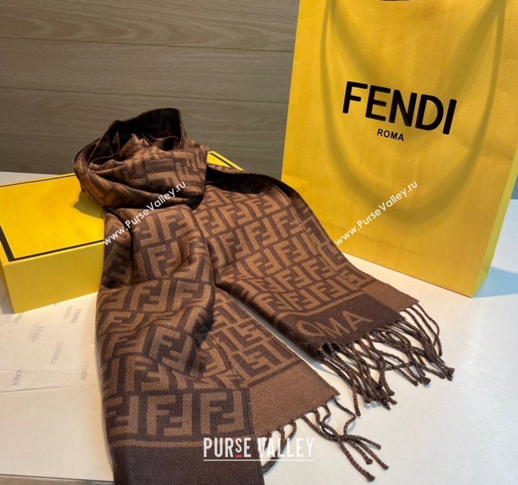 Fendi Wool Cashmere FF Long Scarf 30x180cm Dark Brown 2024 1021 (XMN-241021119)