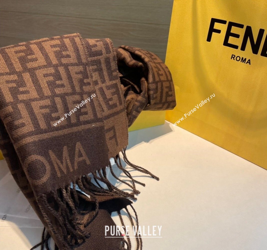 Fendi Wool Cashmere FF Long Scarf 30x180cm Dark Brown 2024 1021 (XMN-241021119)