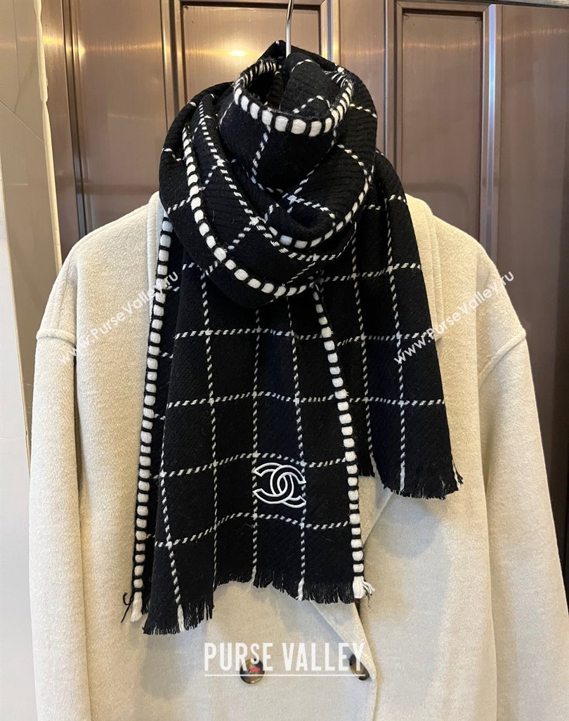 Chanel Check Cashmere Long Scarf 38x185cm Black 2024 CH102106 (XMN-241021018)