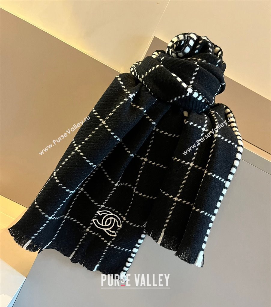 Chanel Check Cashmere Long Scarf 38x185cm Black 2024 CH102106 (XMN-241021018)