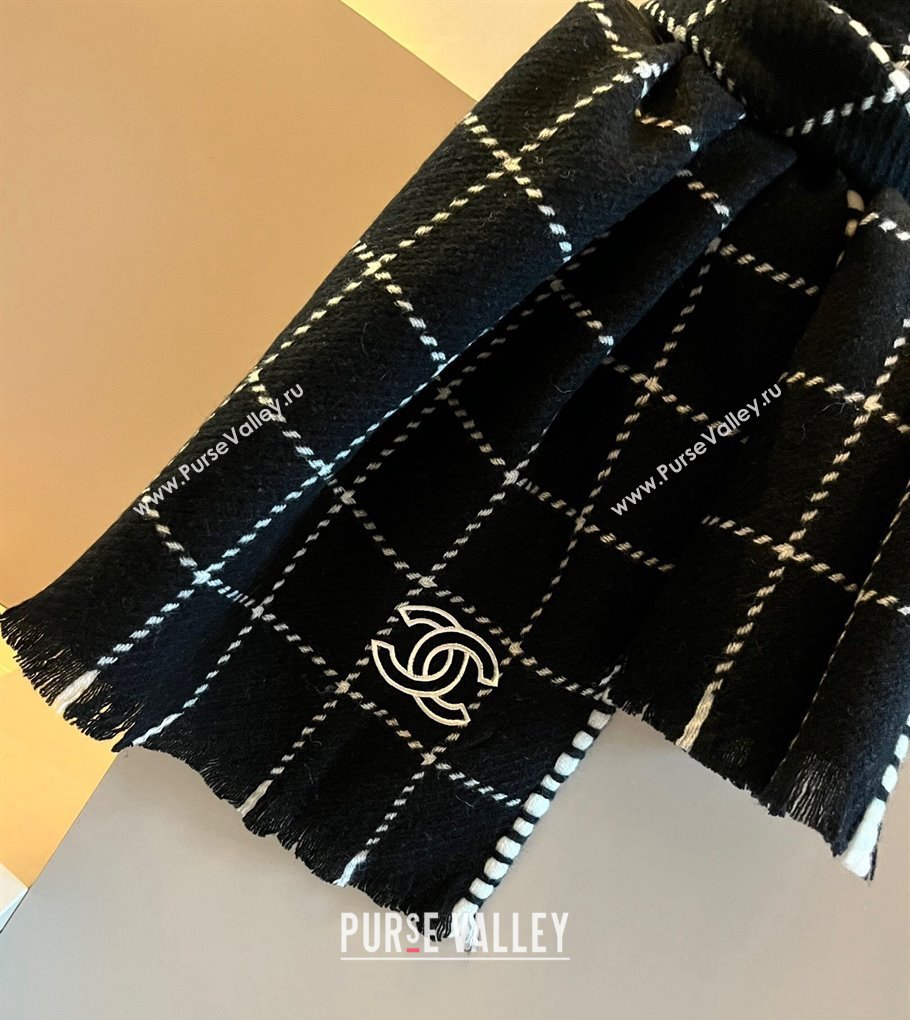 Chanel Check Cashmere Long Scarf 38x185cm Black 2024 CH102106 (XMN-241021018)