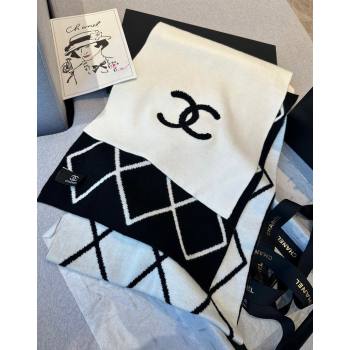 Chanel Chevron Cashmere Long Scarf 30x180cm White/Black 2024 CH102109 (XMN-241021028)