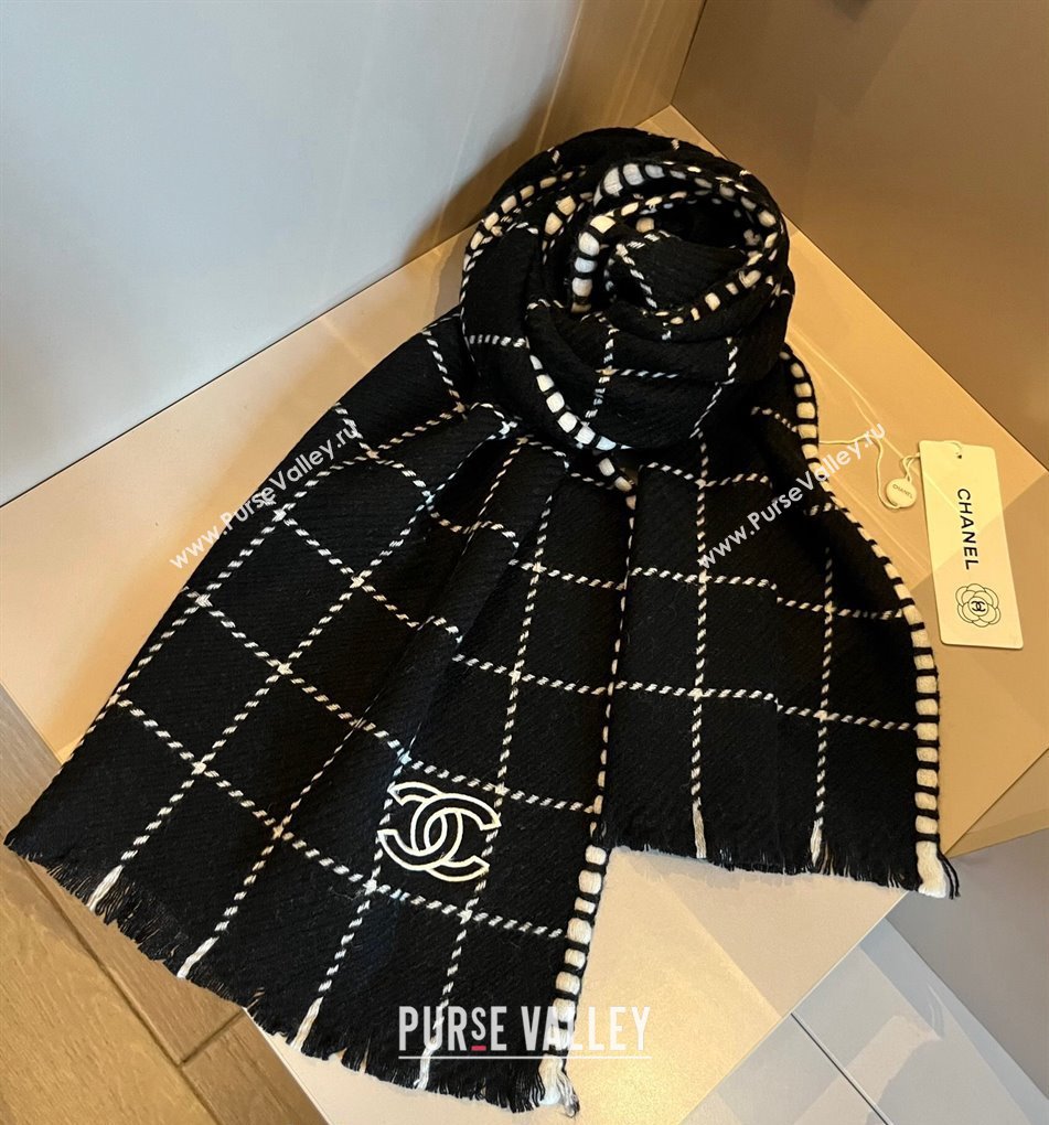 Chanel Check Cashmere Long Scarf 38x185cm Black 2024 CH102106 (XMN-241021018)