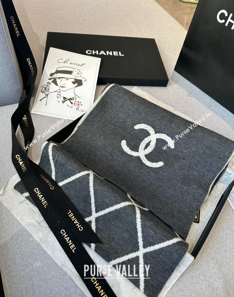 Chanel Chevron Cashmere Long Scarf 30x180cm Grey 2024 CH102109 (XMN-241021029)