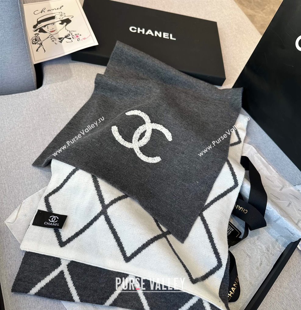 Chanel Chevron Cashmere Long Scarf 30x180cm Grey 2024 CH102109 (XMN-241021029)