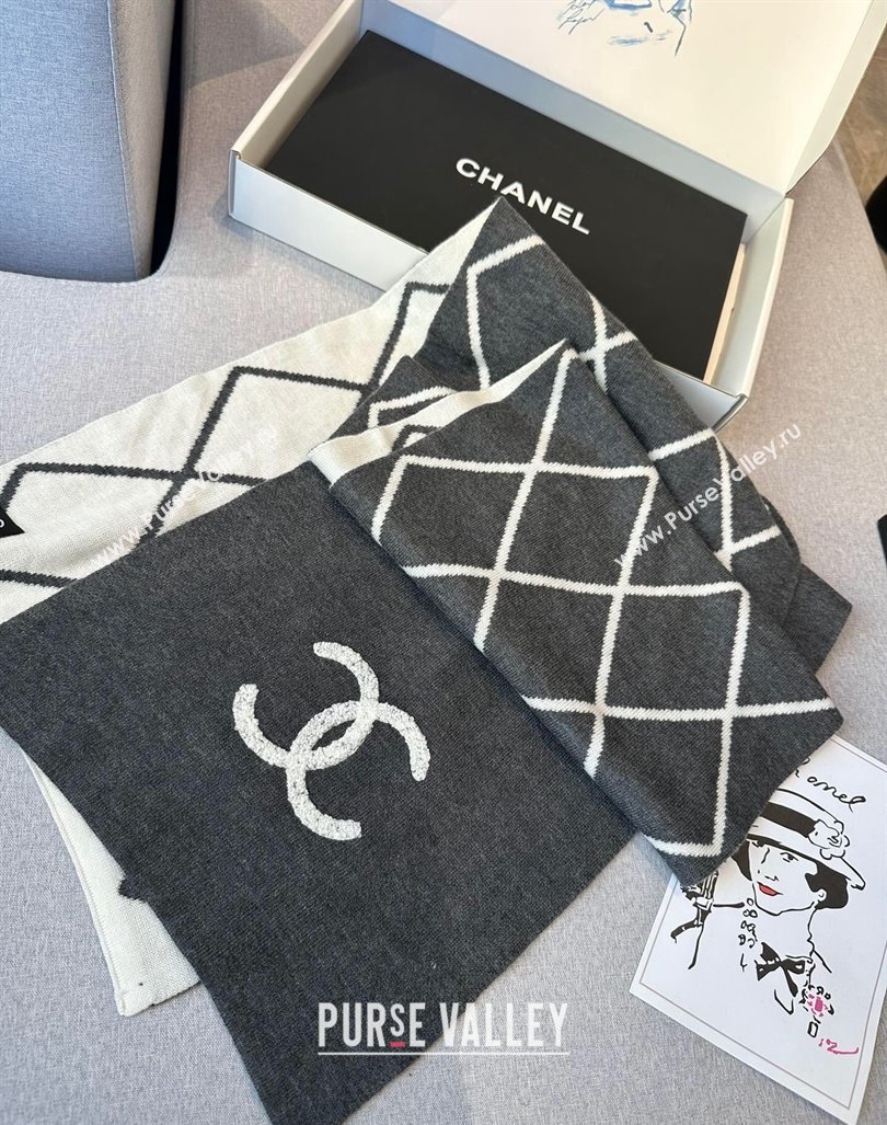 Chanel Chevron Cashmere Long Scarf 30x180cm Grey 2024 CH102109 (XMN-241021029)