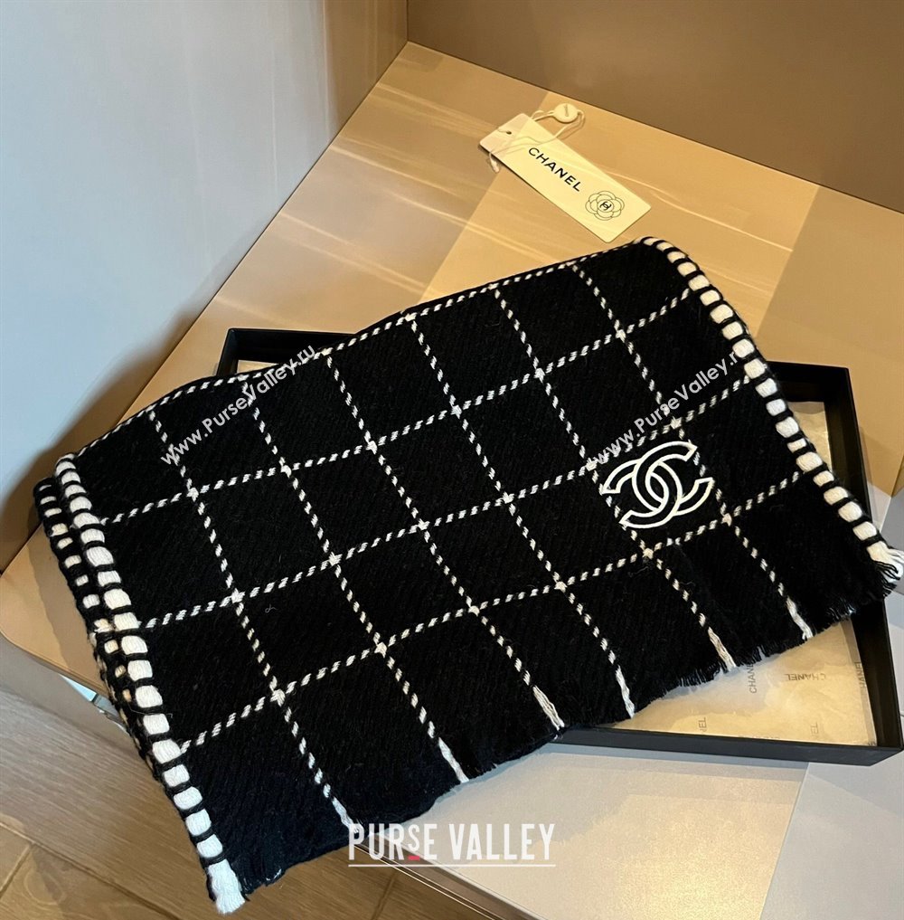 Chanel Check Cashmere Long Scarf 38x185cm Black 2024 CH102106 (XMN-241021018)