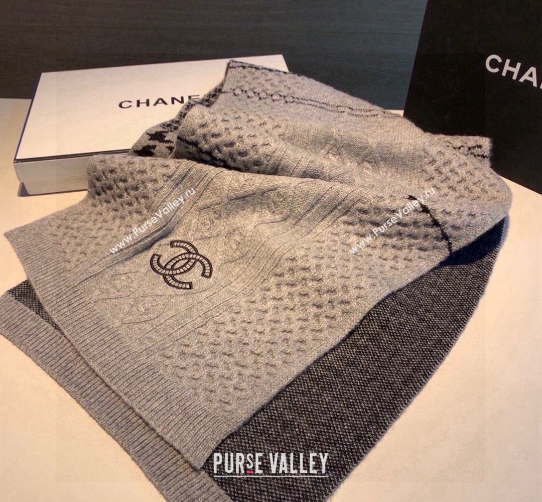 Chanel Houndtooth Cashmere Knit Long Scarf 35x195cm Grey 2024 CH102109 (XMN-241021030)