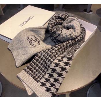 Chanel Houndtooth Cashmere Knit Long Scarf 35x195cm Grey 2024 CH102109 (XMN-241021030)