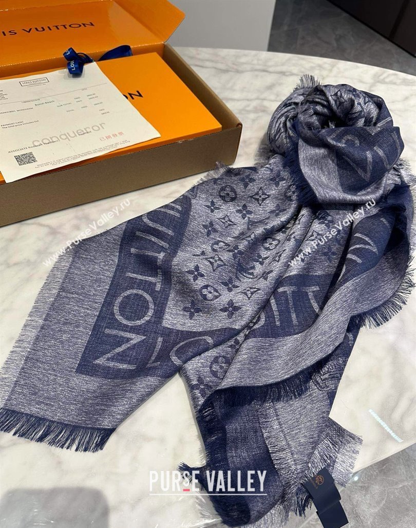 Louis Vuitton Silk Wool Shawl 140cm Navy Blue 2024 LV102103 (XMN-241021101)