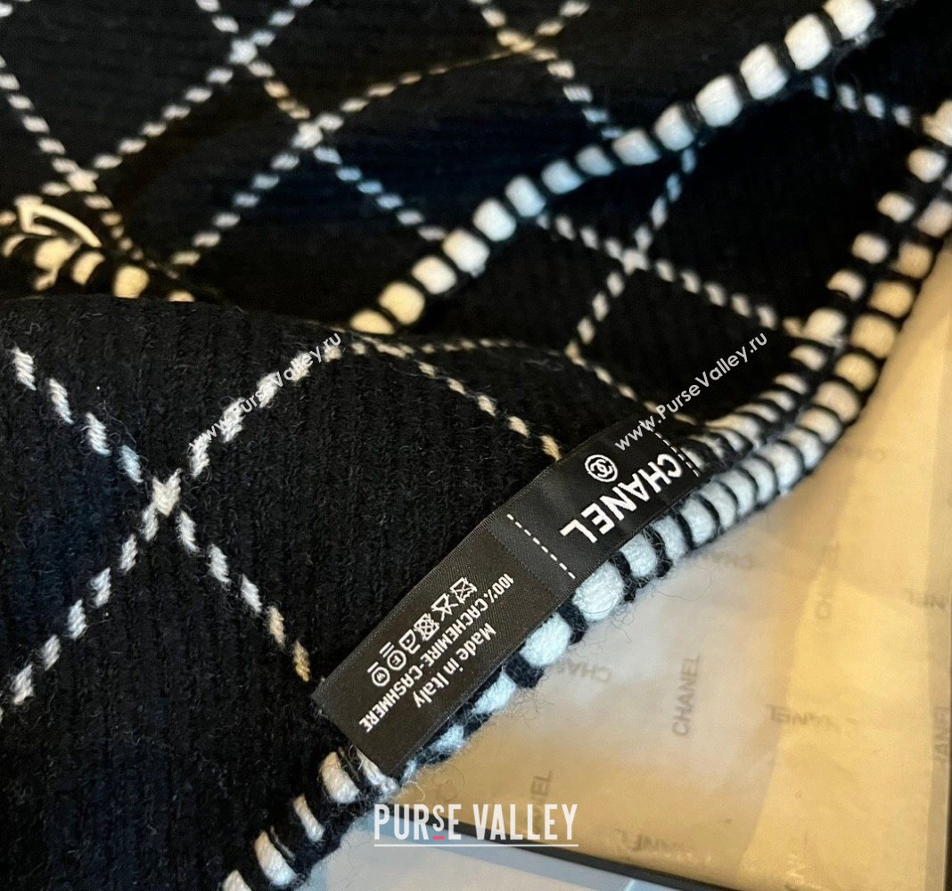 Chanel Check Cashmere Long Scarf 38x185cm Black 2024 CH102106 (XMN-241021018)