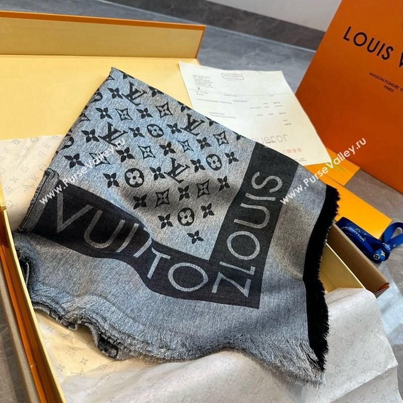 Louis Vuitton Silk Wool Shawl 140cm Grey 2024 LV102103 (XMN-241021102)