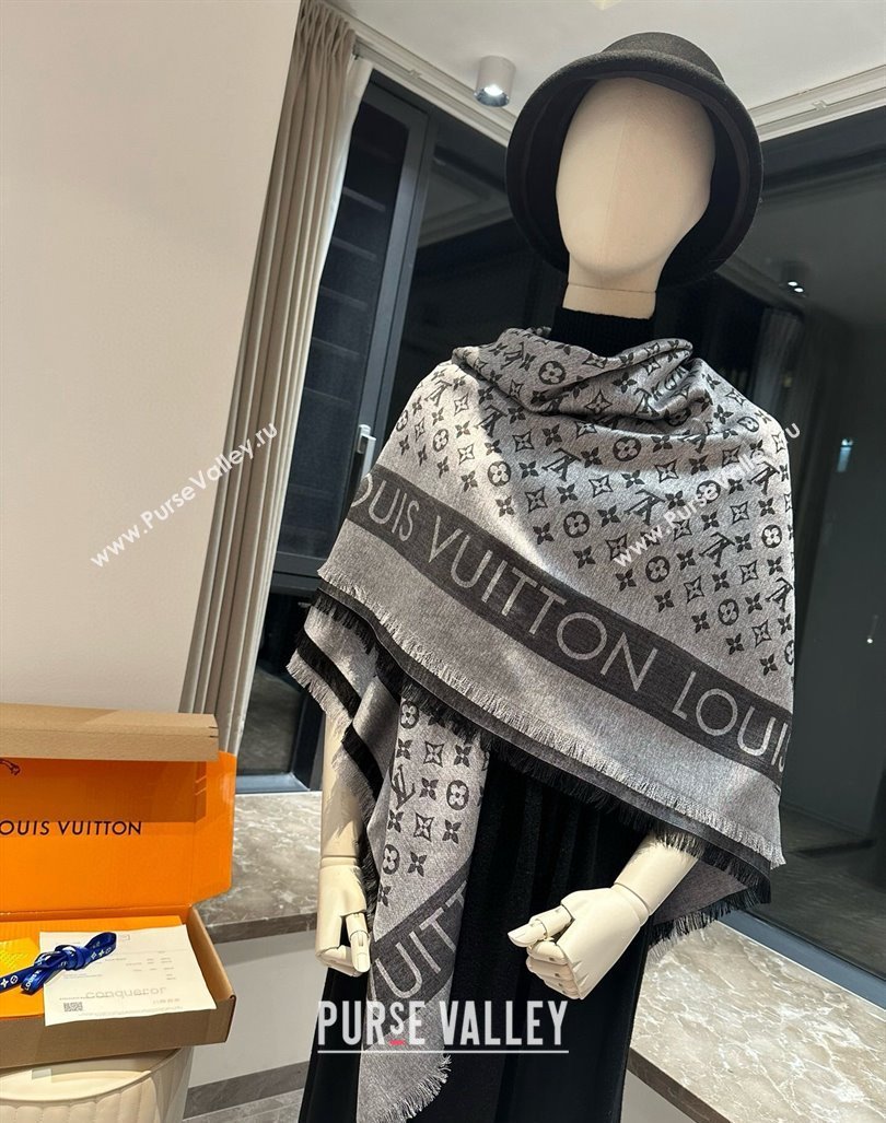 Louis Vuitton Silk Wool Shawl 140cm Grey 2024 LV102103 (XMN-241021102)