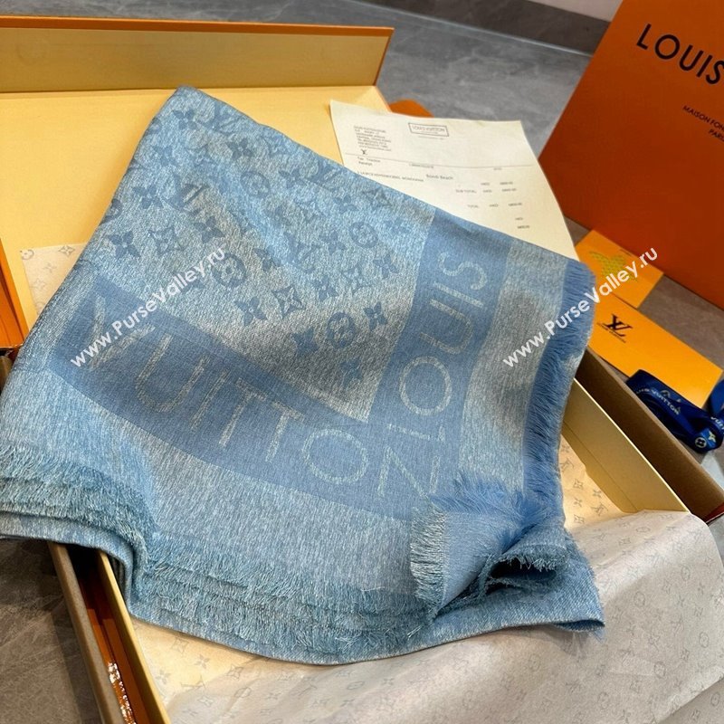 Louis Vuitton Silk Wool Shawl 140cm Light Blue 2024 LV102103 (XMN-241021103)