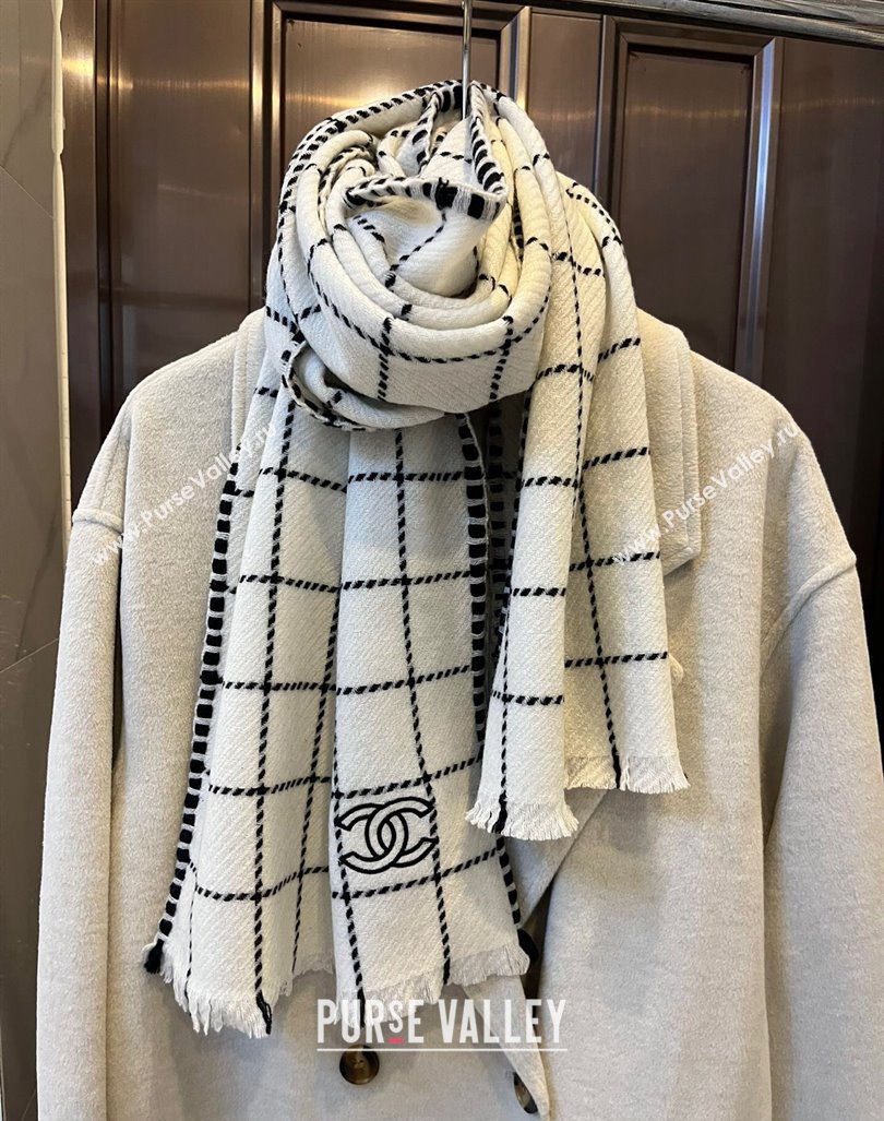 Chanel Check Cashmere Long Scarf 38x185cm White 2024 CH102106 (XMN-241021019)