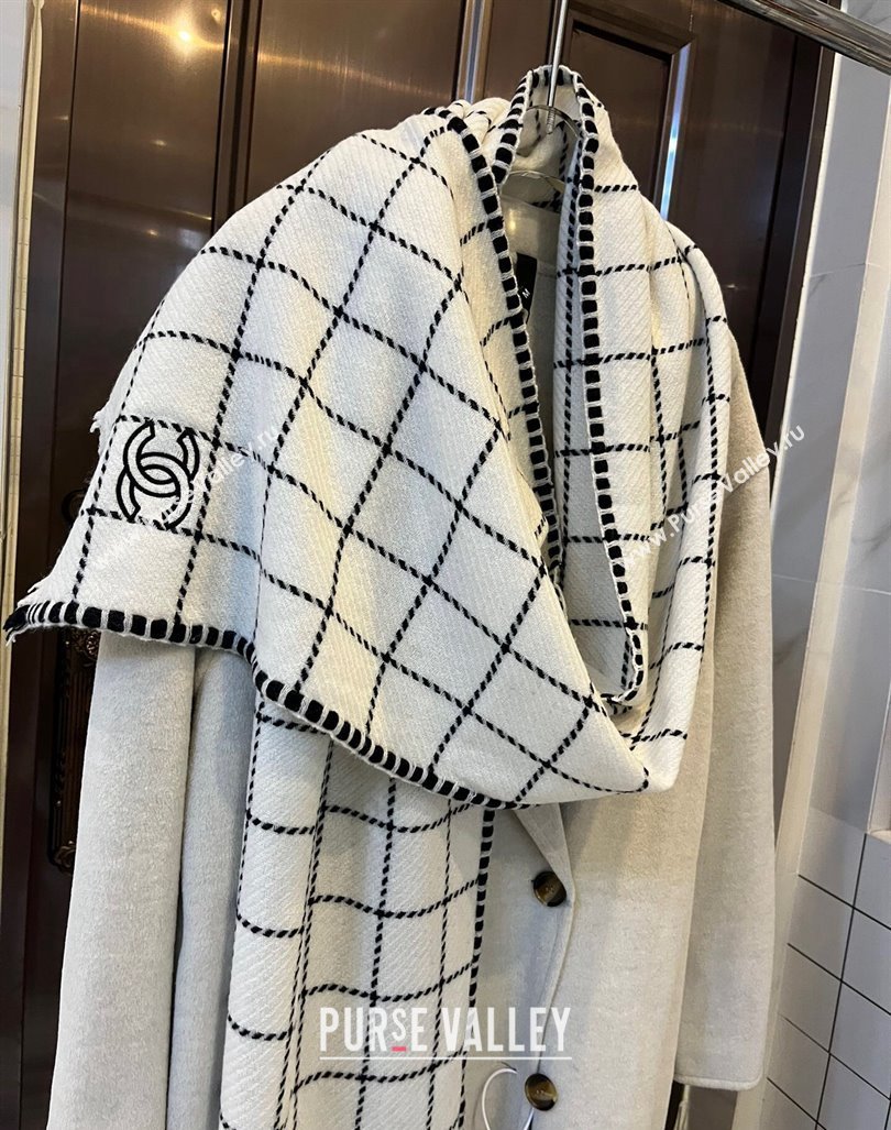 Chanel Check Cashmere Long Scarf 38x185cm White 2024 CH102106 (XMN-241021019)