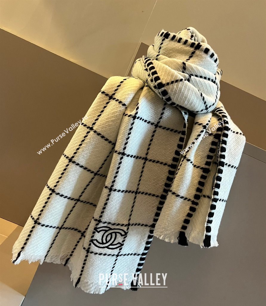 Chanel Check Cashmere Long Scarf 38x185cm White 2024 CH102106 (XMN-241021019)