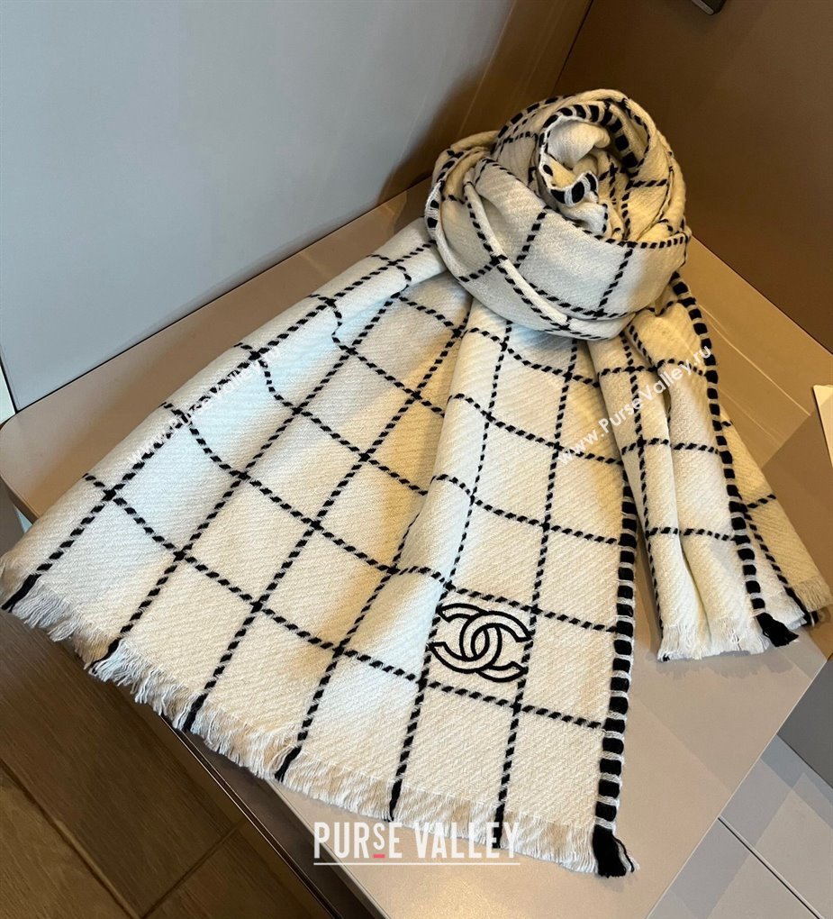 Chanel Check Cashmere Long Scarf 38x185cm White 2024 CH102106 (XMN-241021019)