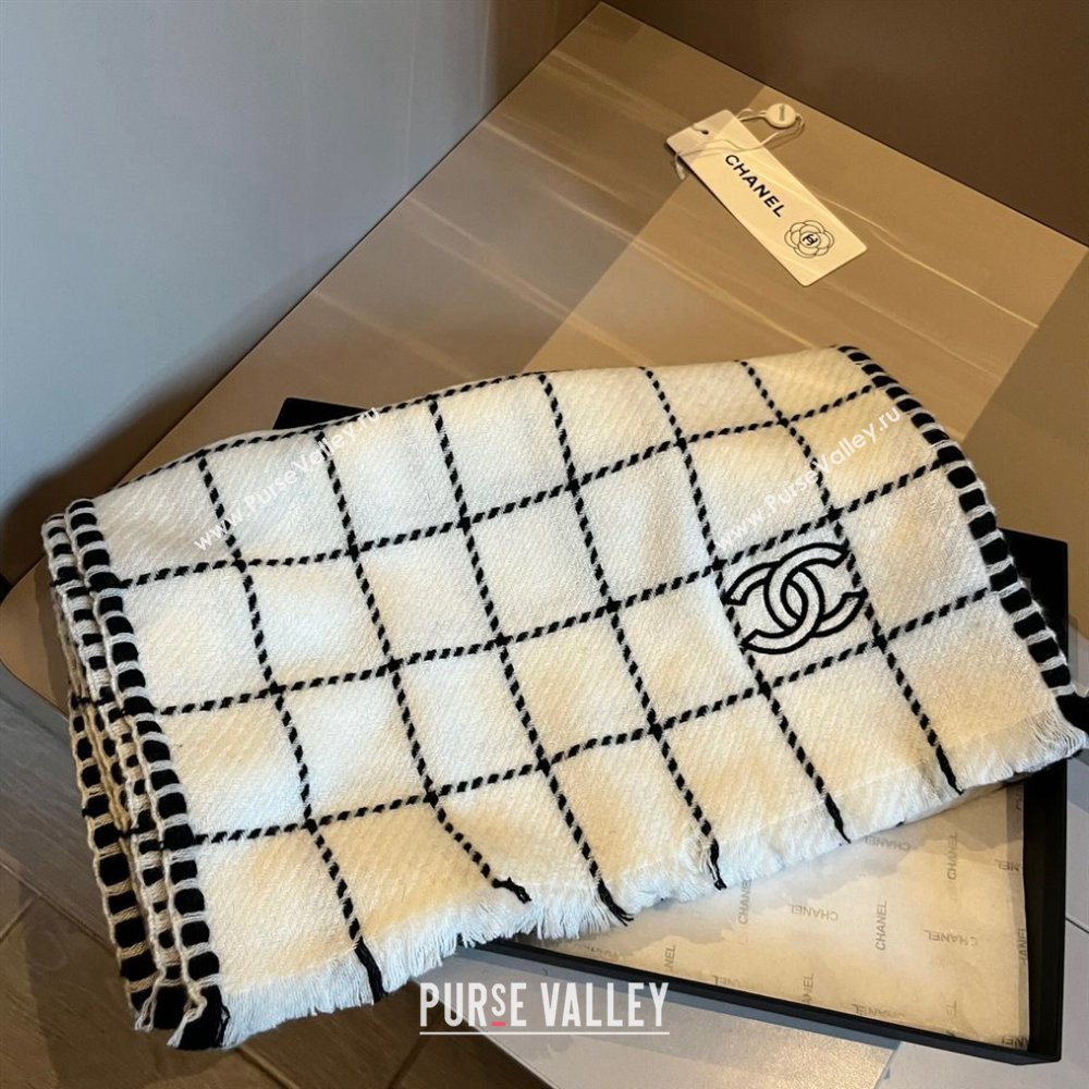 Chanel Check Cashmere Long Scarf 38x185cm White 2024 CH102106 (XMN-241021019)