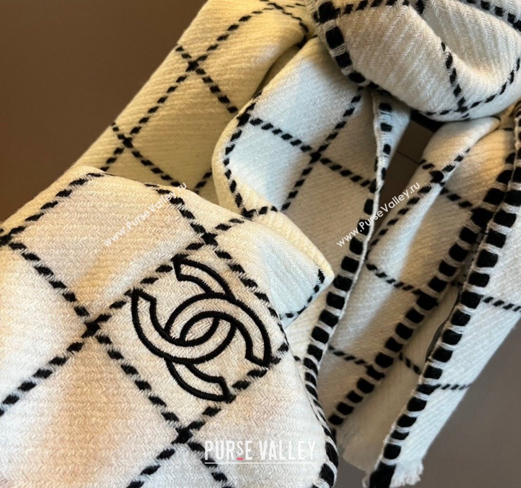 Chanel Check Cashmere Long Scarf 38x185cm White 2024 CH102106 (XMN-241021019)