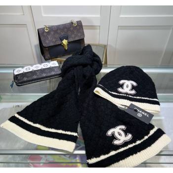 Chanel Long Scarf and Hat Set Black 2024 CH102113 (MAO-241021041)