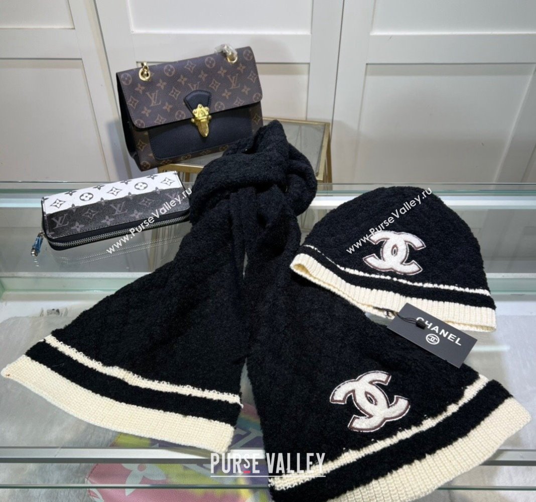 Chanel Long Scarf and Hat Set Black 2024 CH102113 (MAO-241021041)