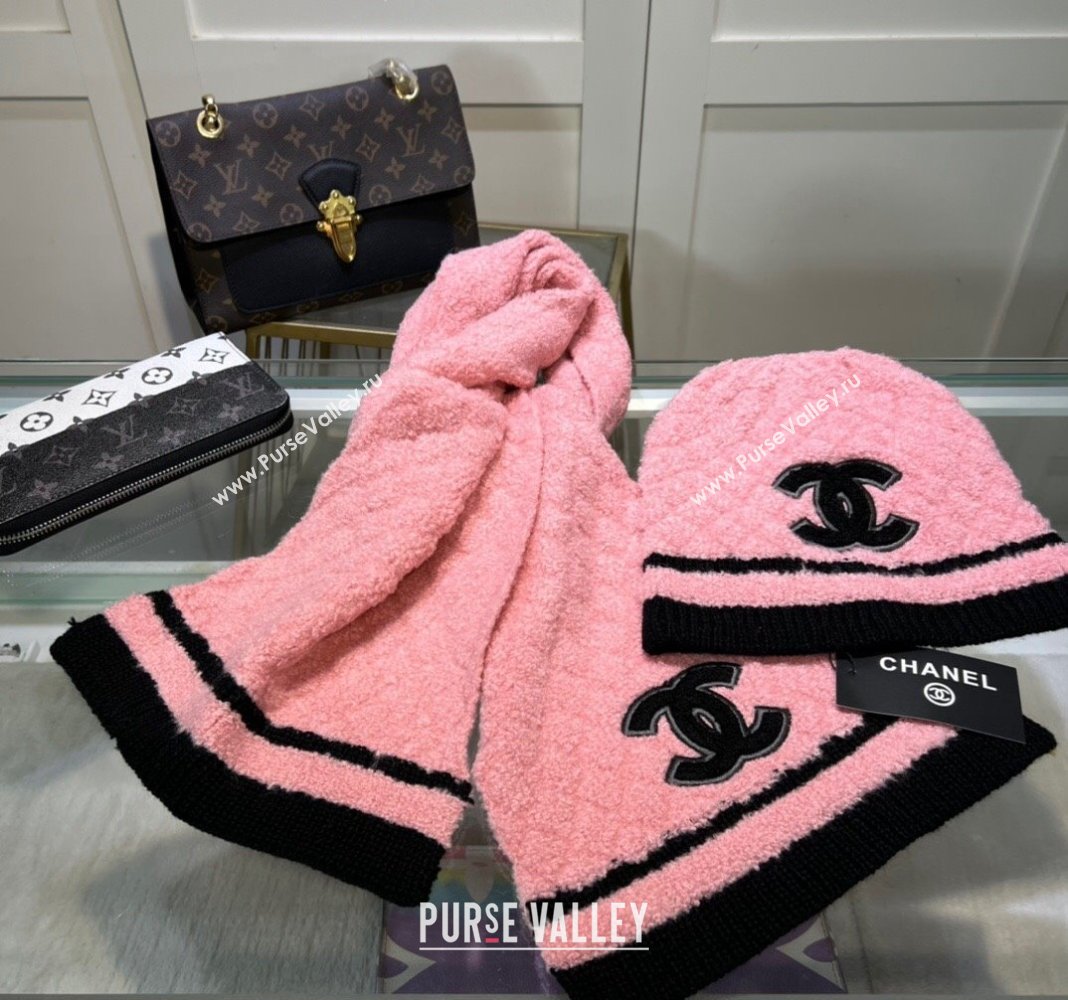 Chanel Long Scarf and Hat Set Pink 2024 CH102113 (MAO-241021042)