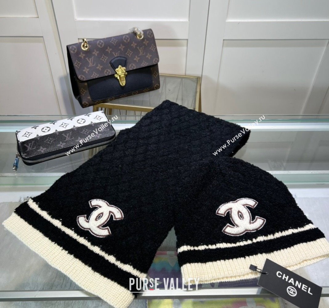 Chanel Long Scarf and Hat Set Black 2024 CH102113 (MAO-241021041)