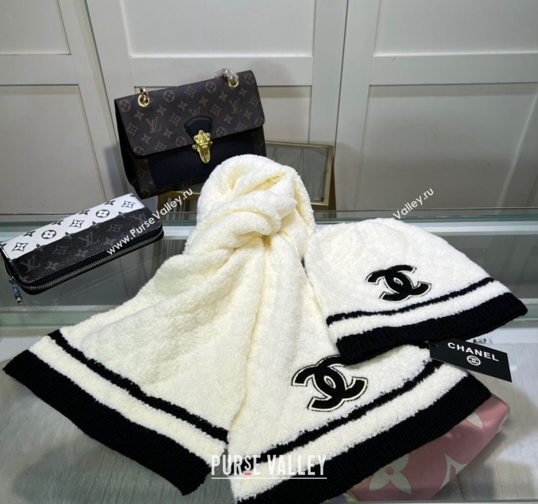 Chanel Long Scarf and Hat Set White 2024 CH102113 (MAO-241021043)