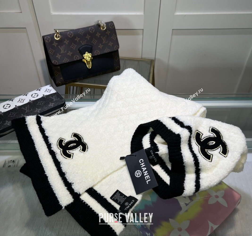 Chanel Long Scarf and Hat Set White 2024 CH102113 (MAO-241021043)