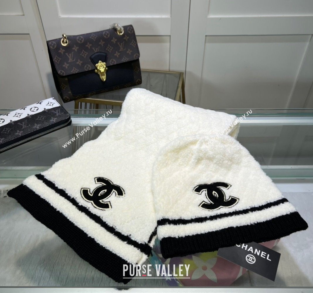 Chanel Long Scarf and Hat Set White 2024 CH102113 (MAO-241021043)