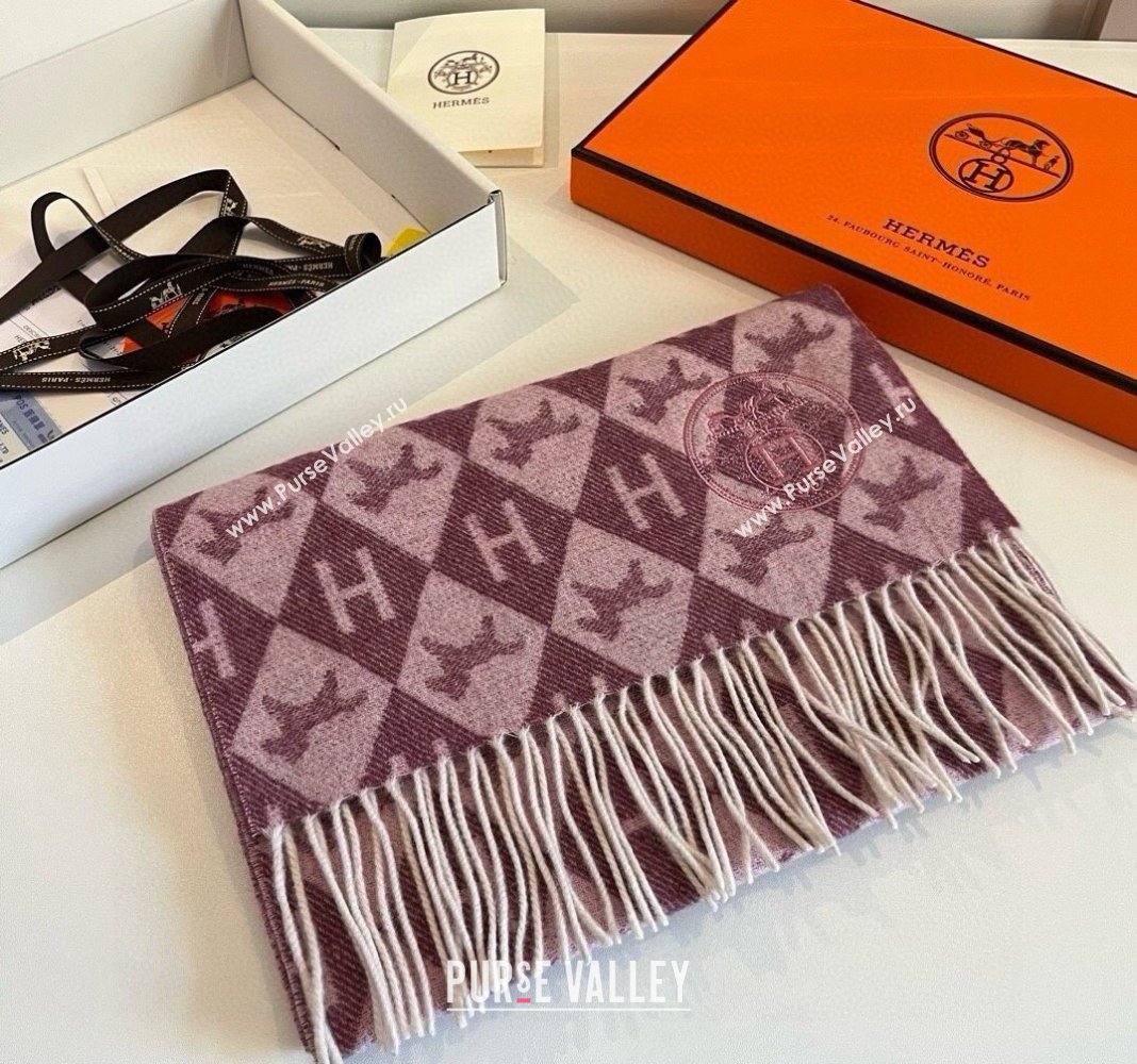 Hermes H Horse Cashmere Long Scarf 32x180cm Burgundy 2024 1021003 (XMN-241021005)