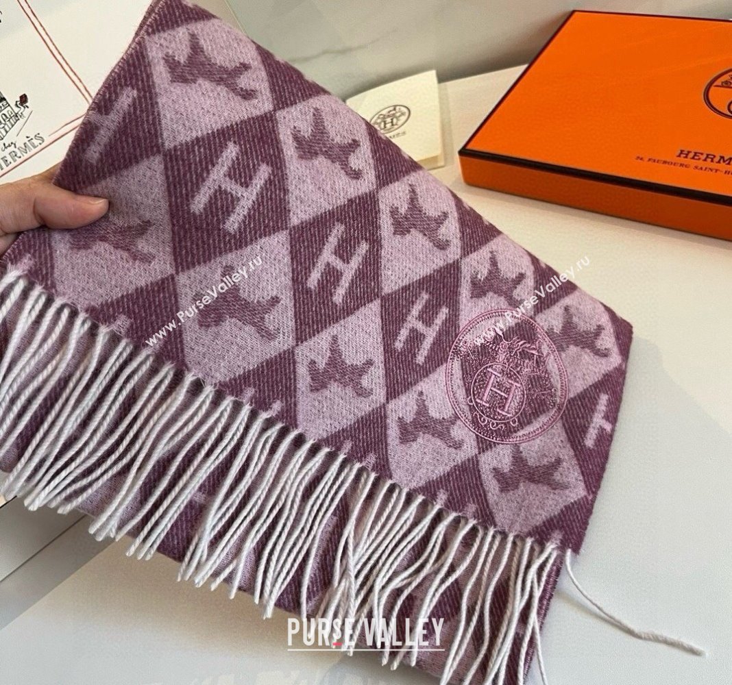 Hermes H Horse Cashmere Long Scarf 32x180cm Burgundy 2024 1021003 (XMN-241021005)