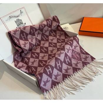 Hermes H Horse Cashmere Long Scarf 32x180cm Burgundy 2024 1021003 (XMN-241021005)