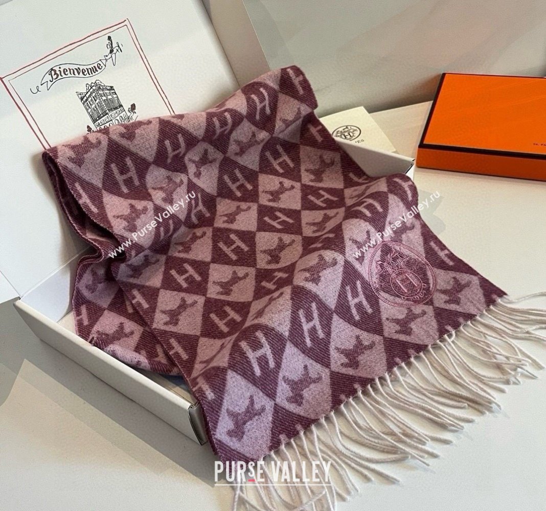 Hermes H Horse Cashmere Long Scarf 32x180cm Burgundy 2024 1021003 (XMN-241021005)