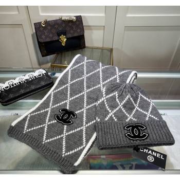 Chanel Chevron Long Scarf and Hat Set Grey 2024 CH102111 (A-241021034)