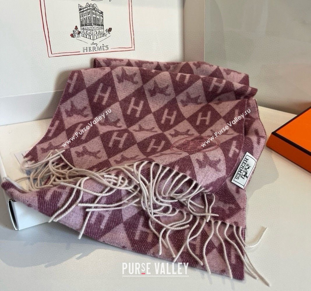 Hermes H Horse Cashmere Long Scarf 32x180cm Burgundy 2024 1021003 (XMN-241021005)