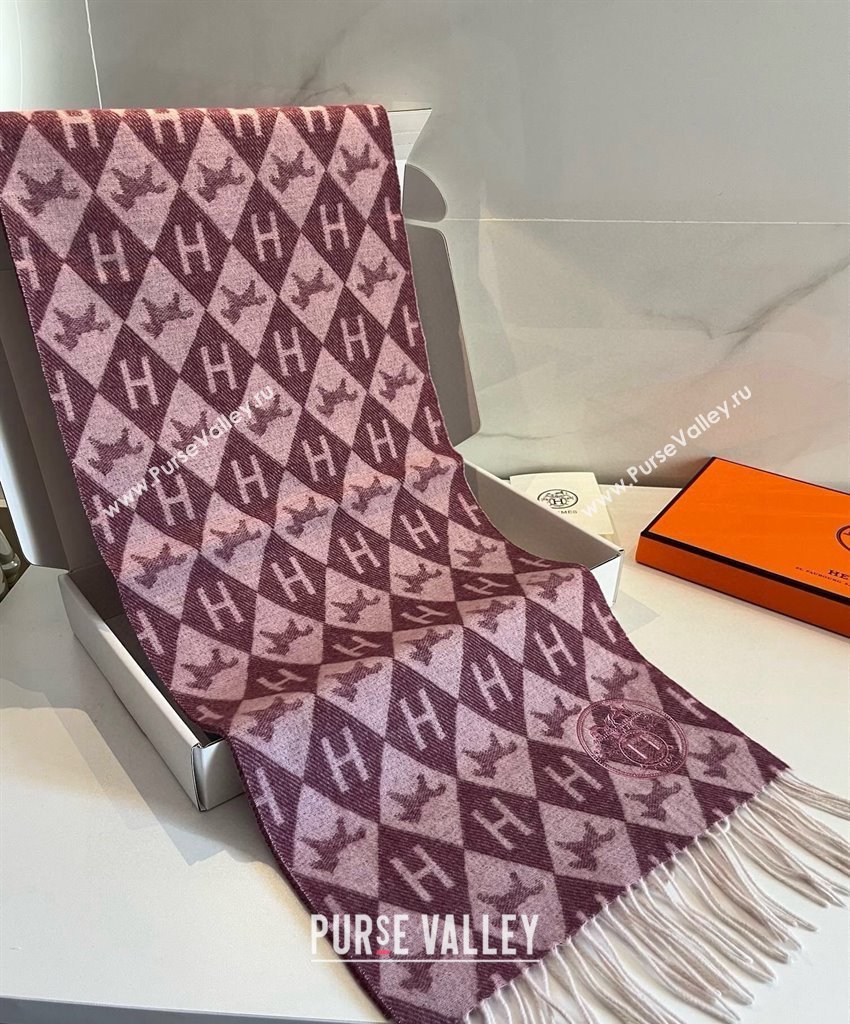 Hermes H Horse Cashmere Long Scarf 32x180cm Burgundy 2024 1021003 (XMN-241021005)