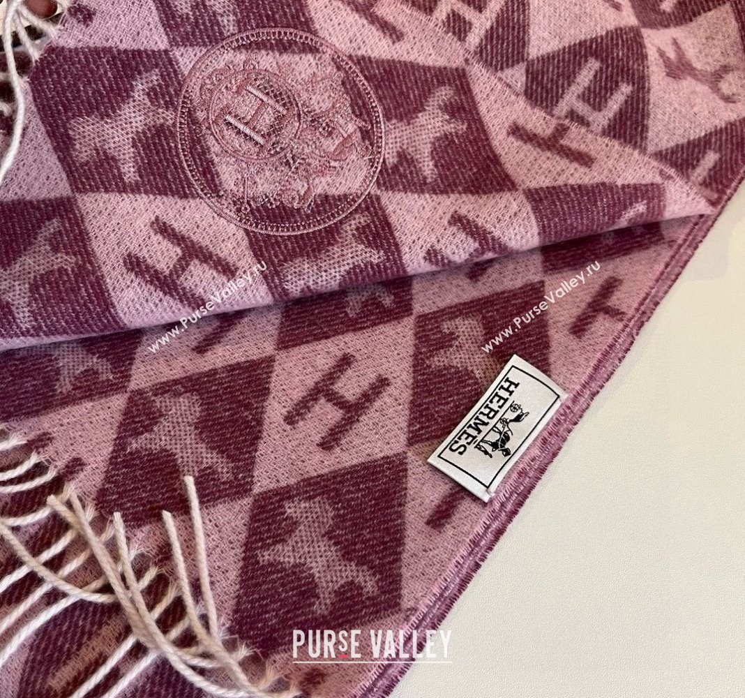 Hermes H Horse Cashmere Long Scarf 32x180cm Burgundy 2024 1021003 (XMN-241021005)