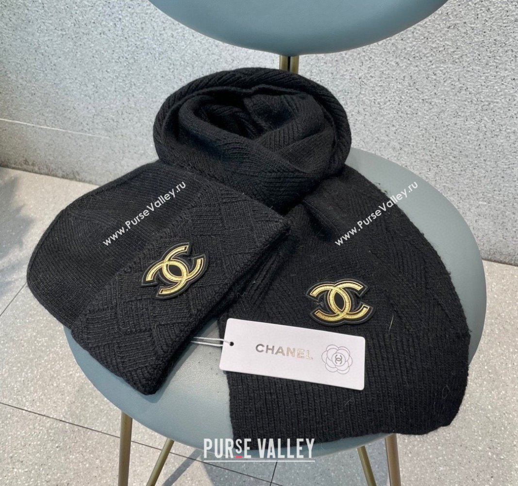 Chanel Cashmere Knit Long Scarf and Hat Set Black 2024 CH102112 (A-241021039)