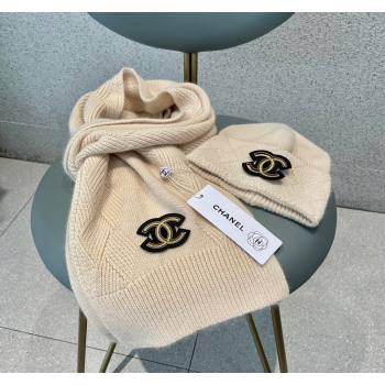 Chanel Cashmere Knit Long Scarf and Hat Set Beige 2024 CH102112 (A-241021040)