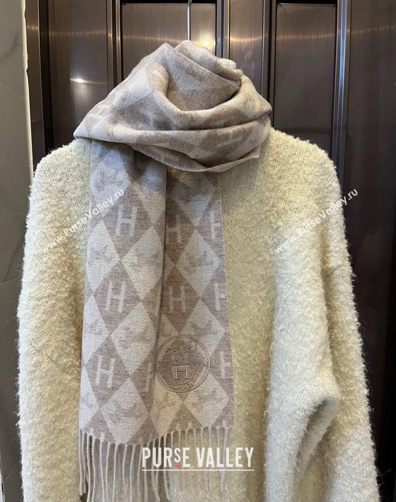 Hermes H Horse Cashmere Long Scarf 32x180cm Beige 2024 1021003 (XMN-241021006)