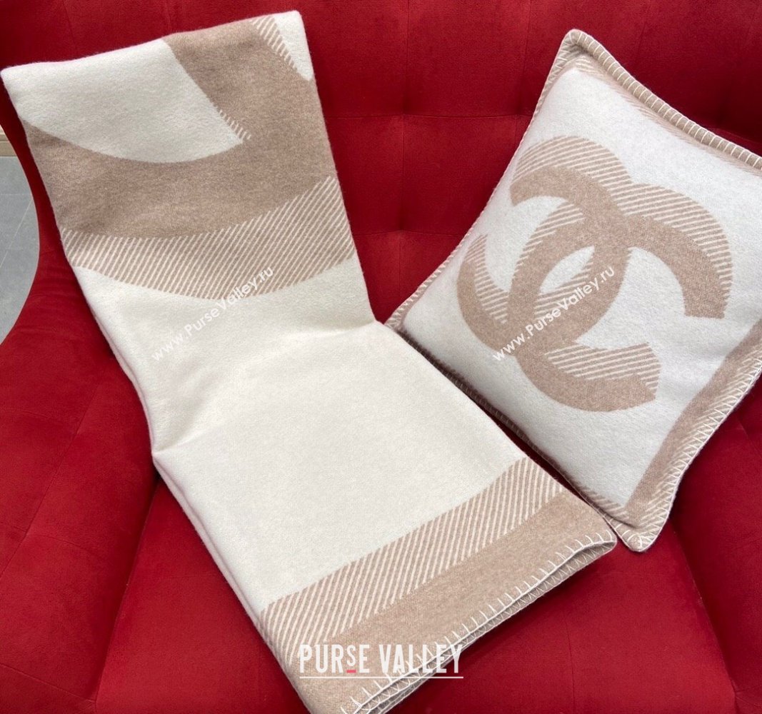 Chanel Wool and Cashmere Blanket 140x190cm Beige/White 2024 (A-241021056)