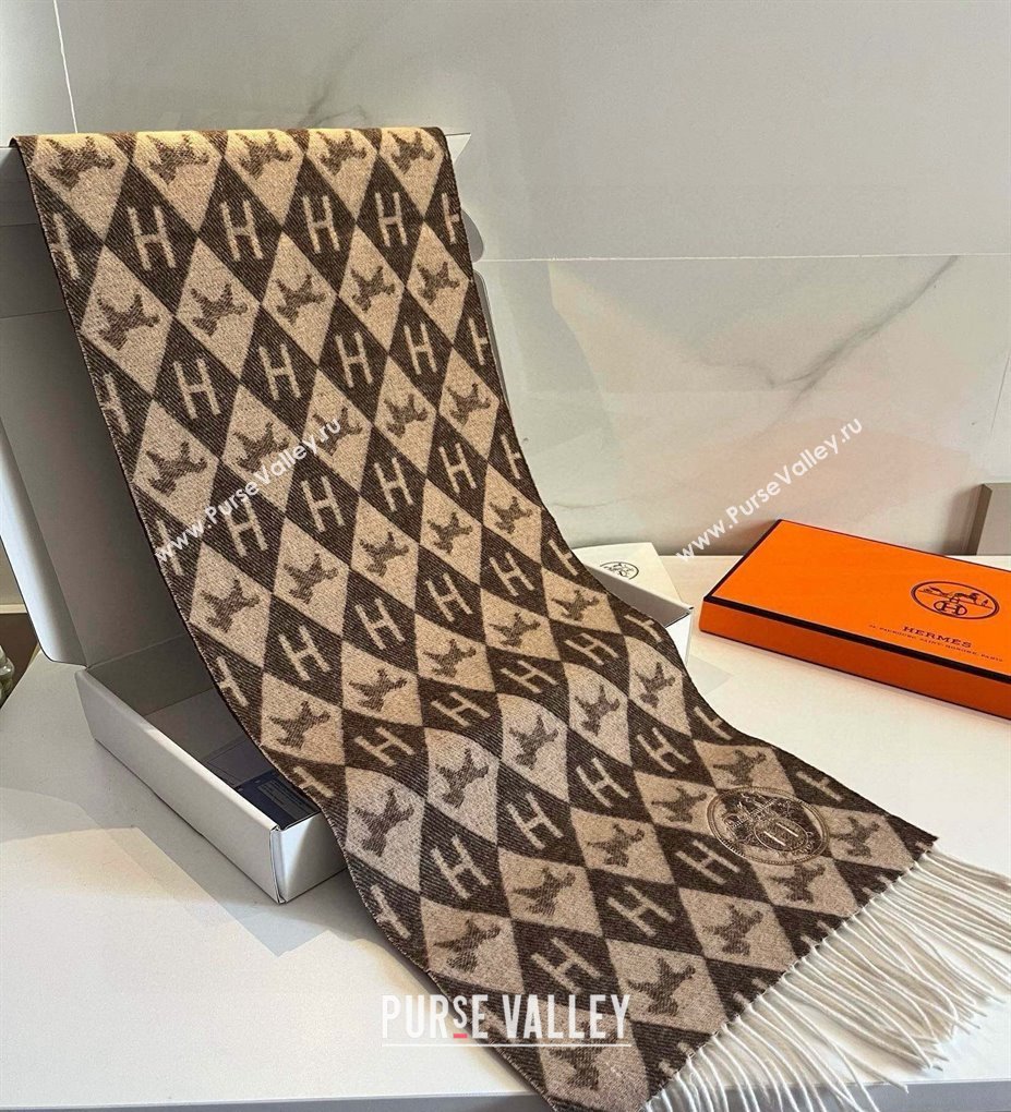 Hermes H Horse Cashmere Long Scarf 32x180cm Brown 2024 1021003 (XMN-241021007)