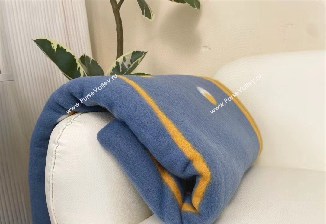 Hermes Cheval Cabriolet Wool Cashmere Blanket 145x195cm Blue 2024 (A-241021010)