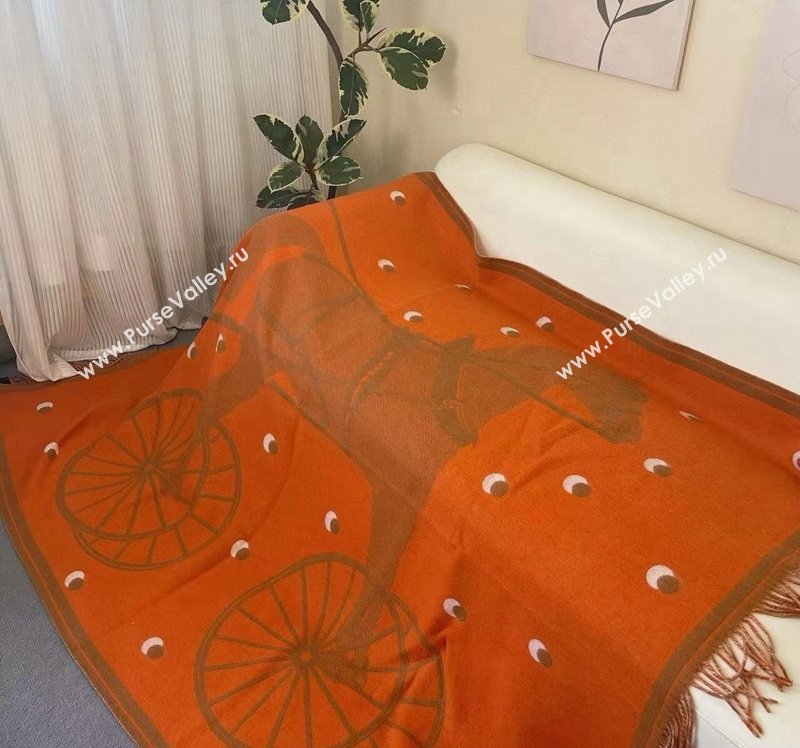 Hermes Cheval Cabriolet Wool Cashmere Blanket 145x195cm Orange 2024 (A-241021011)