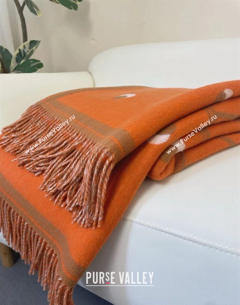 Hermes Cheval Cabriolet Wool Cashmere Blanket 145x195cm Orange 2024 (A-241021011)