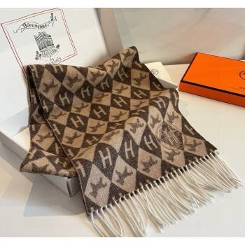 Hermes H Horse Cashmere Long Scarf 32x180cm Brown 2024 1021003 (XMN-241021007)