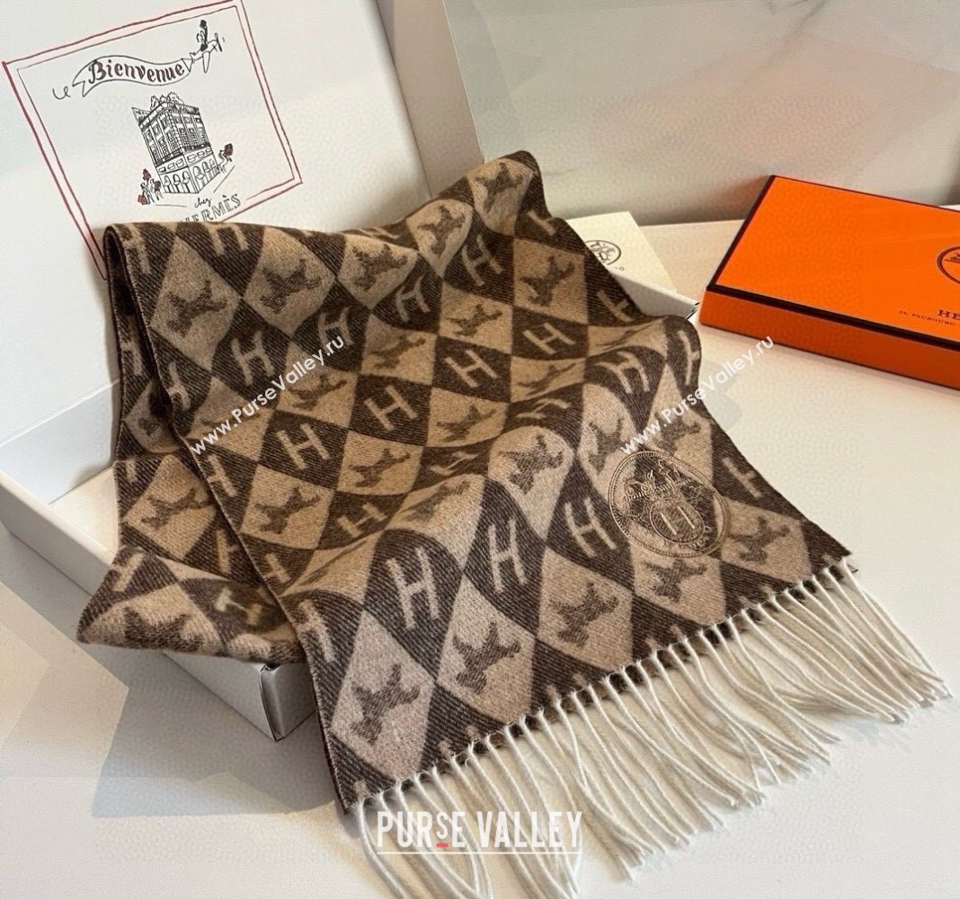 Hermes H Horse Cashmere Long Scarf 32x180cm Brown 2024 1021003 (XMN-241021007)